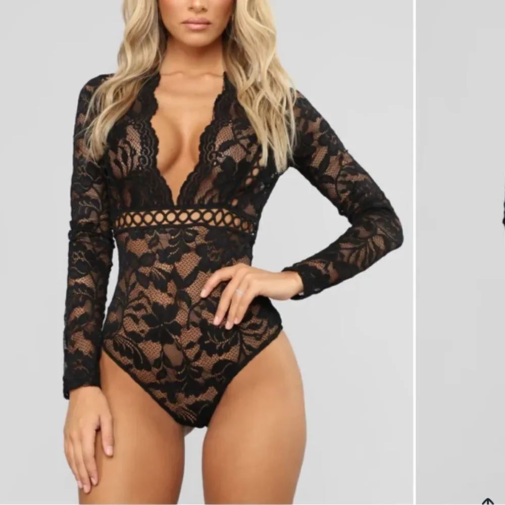 Fashion Nova Black Floral Lace Bodysuit